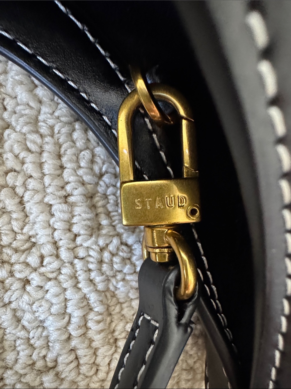 STAUD Black Leather Moon Bag with Gold Hardware Detachable Strap - Picture 8 of 9